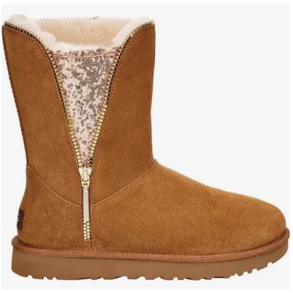 UGG Classic Women's Size 10M CHESTNUT Sequin Zip Boots NEW MSRP $170
